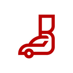 a logo combination of a letter or alphabet or number with car in red color