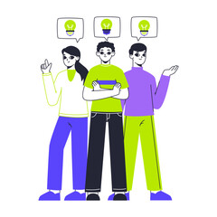 Great idea generating. People searching good idea, business people search creative brilliant ideas flat vector illustration. Light bulb idea metaphor
