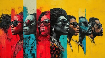 vibrant collage celebrating black history and culture portraits of influential figures african patterns raised fists and empowering symbols blend in dynamic composition