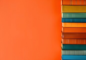 Colorful Book Stack on Orange Background