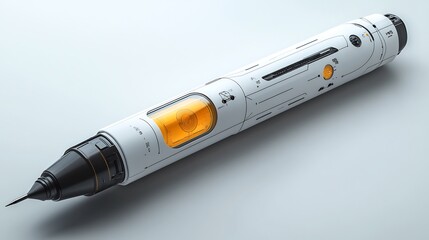 Futuristic chalk line tool with a laserguided line and autoretracting string fully visible on a white plain background showcasing its precision and advanced design for marking straight lines