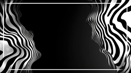 Fototapeta premium Abstract black and white wavy lines frame design