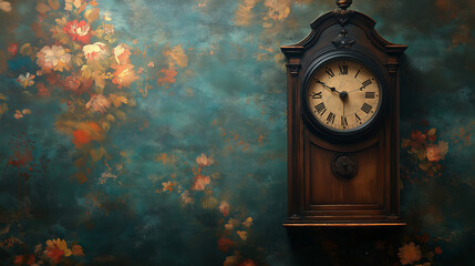 Antique tall clock on beautiful background