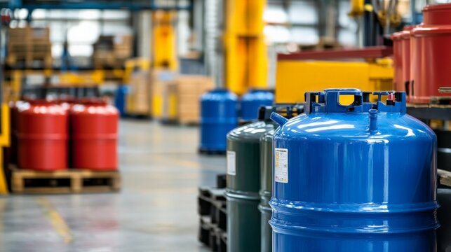 Stacks of Industrial Gas Cylinders in Warehouse Facility