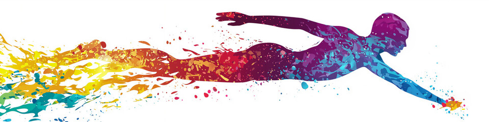 Male athlete swimmer doing a training exercise for a swimming sports race event by practising the breast stroke and diving underwater shown in a contemporary abstract painting, stock illustration