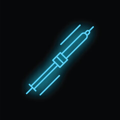 Blue neon icon of a soldering iron, a tool for melting solder used in electronics repair