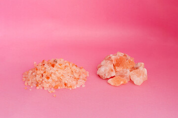 Himalayan Pink Salt Rock Crystals of Sodium in Isolated Background for Salt Lamp and Healthy Cuisine