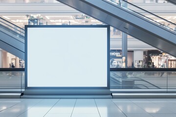 Fototapeta premium blank billboard in shopping mall with blurred background