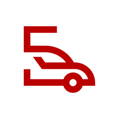 a logo combination of a letter or alphabet or number with car in red color
