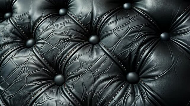 Detailed look at black tufted leather upholstery showcasing its texture and design close-up