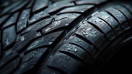 Close-up, tyre or tire thread for automobile industry, sales and mechanic. Car wheel, repair or service for vehicle safety and product purchase. Engineering and mechanical services for vehicle owner