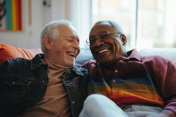 Two men are enjoying their retirement years together and making each other laugh