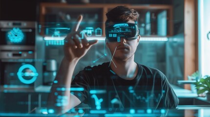 People Using VR Headsets with Futuristic Digital Holograms