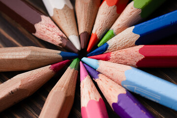 Closeup of colorful color pencil stationery