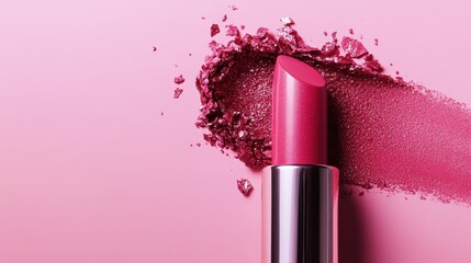 Metallic Rose Lipstick Against a Pink Background