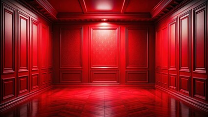 Classic luxurious empty red room with wooden panels on the walls and parquet on the floor