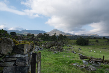 View of Coniston Old Man and other mountains in the Lake District