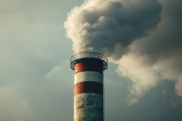 Industrial smokestack emitting thick smoke into the sky, symbolizing air pollution. Generative Ai
