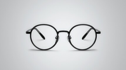 Fototapeta premium Sleek Black Round Eyeglasses on Minimalist Gray Surface - Stylish Accessory for Modern Visionaries Minimalist Eyewear Design Concept