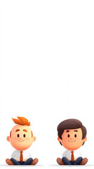 Two men are sitting next to each other, one wearing a tie. The image has a lighthearted and playful mood, as the two men are depicted as cartoon characters