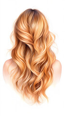 Naklejka premium A woman with long blonde hair is shown with a white background. The hair is styled in a way that it is wavy and has a lot of volume. Scene is one of elegance and sophistication