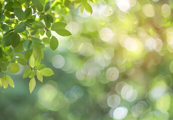 Fototapeta premium Green Leaves Bokeh Background, Blurred Natural Park