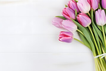 Pink & Purple Tulip Bouquet on White Wood