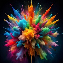 A colorful explosion of powder paint, creating a vibrant and dynamic cloud.
