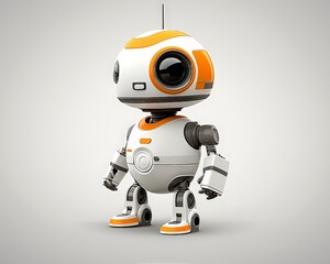 Whimsical Cartoon Robot Character with Playful Curiosity on Gray Background - Fun and Futuristic Kid's Toy Concept