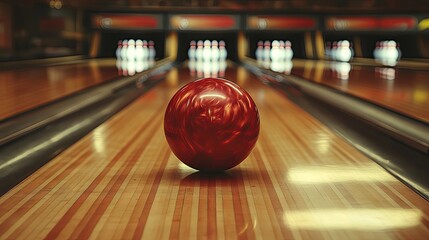 A bowler releasing a polished ball down the lane, the pins ready for action