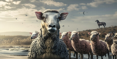 Whimsical world imagining animals in human roles playful anthropomorphic scenes creative and comical wildlife in human situations surreal and amusing animal behavior fantasy illustrations of animals.