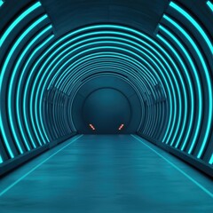 Fototapeta premium Futuristic Neon Tunnel with Glowing Blue Lights
