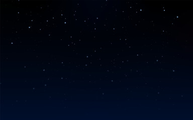 Night sky. Blue stars. Dark starry space. Midnight starlit. Black texture celestial field. Galaxy starlight. Magic universe glitter. Cosmic constellation. Vector astronomy background