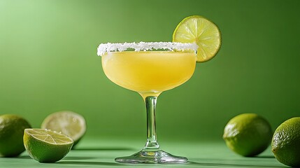 Fototapeta premium A citrus-infused margarita with salted rim and lime wedges