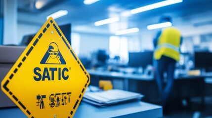 Satic Warning Sign in Modern Office Environment