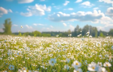 Fototapeta premium Impressionist Spring Meadow with White Wildflowers