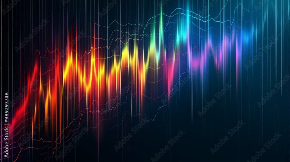 Poster vibrant sound waves display dynamic color patterns against a dark background illustrating audio freq