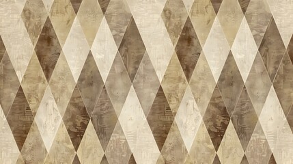 Beige Brown Harlequin Diamond Pattern Wallpaper