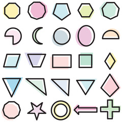  basic geometric shapes, 25 icon set of basic shapes with outline style, editable stroke