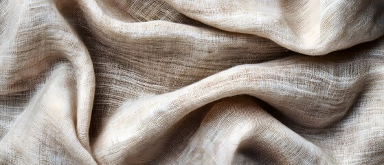 Beige Linen Fabric Texture Background, Flat Lay Close Up