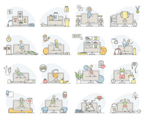 Sport Online Training and Workout Line Big Vector Set