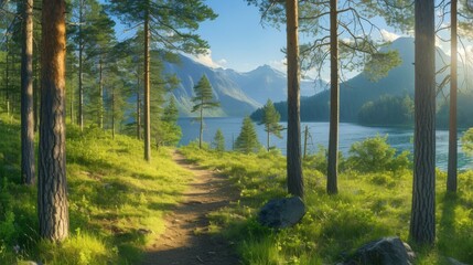 hiking trail winding through a dense pine forest