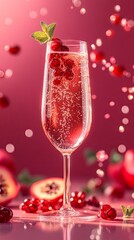 A sparkling pomegranate mimosa with floating berries