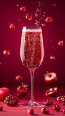 A sparkling pomegranate mimosa with floating berries
