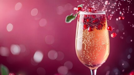 A sparkling pomegranate mimosa with floating berries