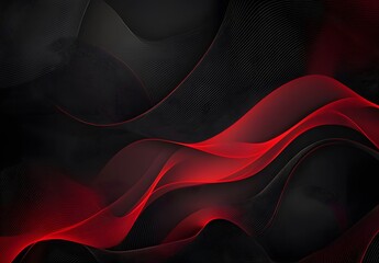 Abstract Red Waves on Black Background Minimalist Design