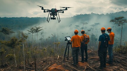 A university research team conducting a field study on the impact of deforestation
