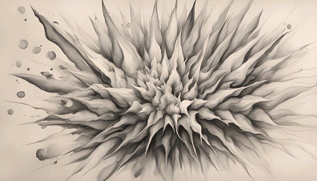 An abstract, grayscale image with a spiky, organic shape.