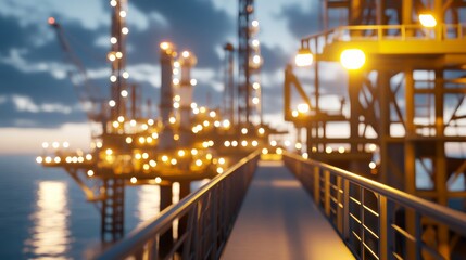 Offshore Oil Rig Platform in the Twilight with Glowing Lights