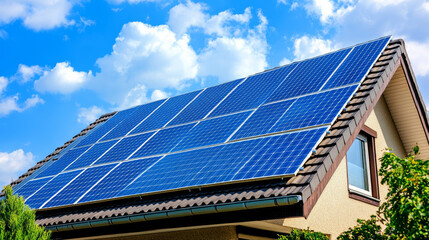 Fototapeta premium Homeowner installing solar panels on the roof, reducing their reliance on traditional energy sources and adopting clean energy practices